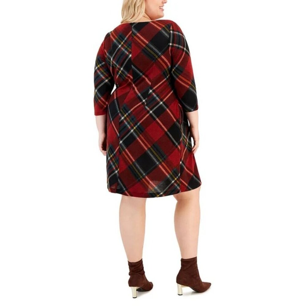 Connected Apparel Womens Plus Knit Plaid Shift Dress Size 20W - Picture 2 of 5